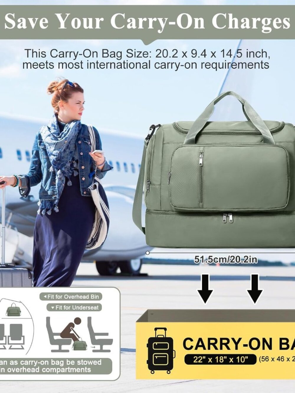 Travel Duffle Bag with Shoes Compartment,Overnight Weekender Bags for Women | Ca - Picture 2 of 8